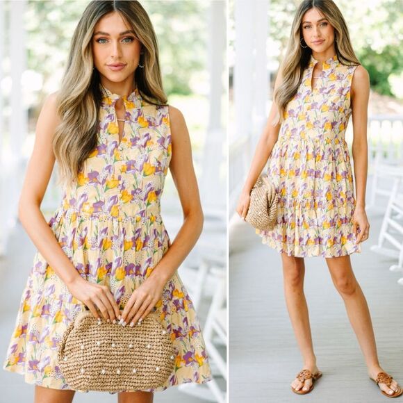 Fate Tea Time Yellow Ditsy Floral Eyelet Dress - Picture 1 of 7